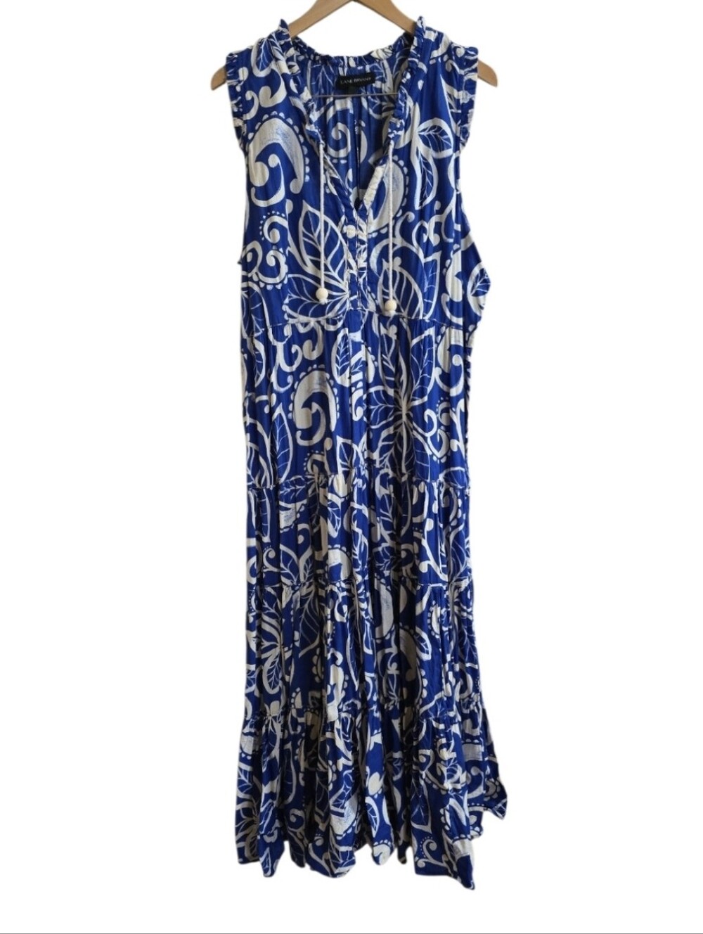 Lane Bryant 100% Cotton Blue & White Tiered Sleeveless Maxi Dress. Size 22/24
